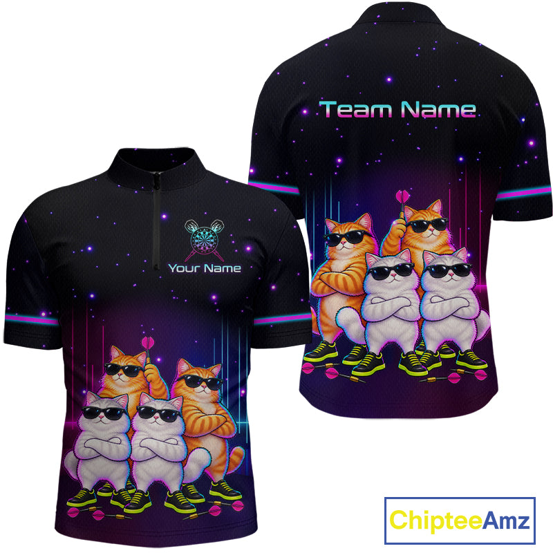 Custom Funny Team of Four Cats Dart Shirt for Men Dart League Jersey DHT73