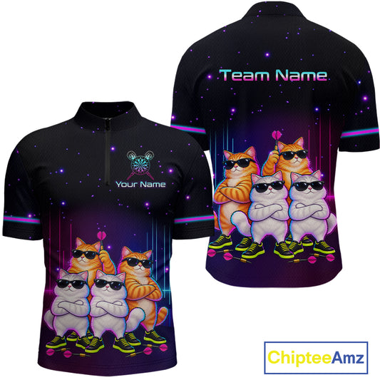 Custom Funny Team of Four Cats Dart Shirt for Men Dart League Jersey DHT73