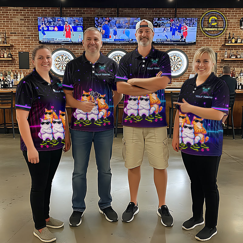 Custom Funny Team of Four Cats Dart Shirt for Women Dart League Jersey DHT73