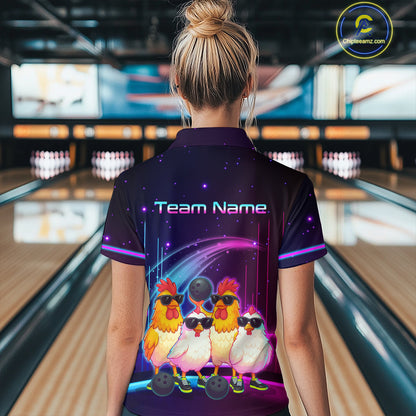 Neon Funny Family of Four Chicken Bowling Team Shirt for Women Bowling League Jersey QZT787