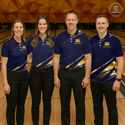 Custom Navy & Gold Bowling Team Shirt for Women Crown Bowling Ball Jersey Polo & 1/4-Zip QZT1351