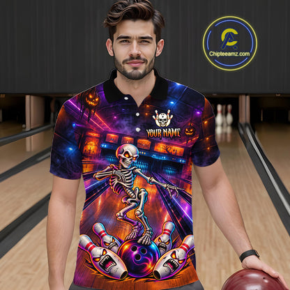 Custom Funny Skeleton Bowling Shirt for Men Bowling Jersey Polo & Quarter-Zip QZT1352