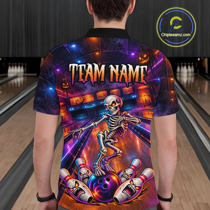 Custom Funny Skeleton Bowling Shirt for Men Bowling Jersey Polo & Quarter-Zip QZT1352