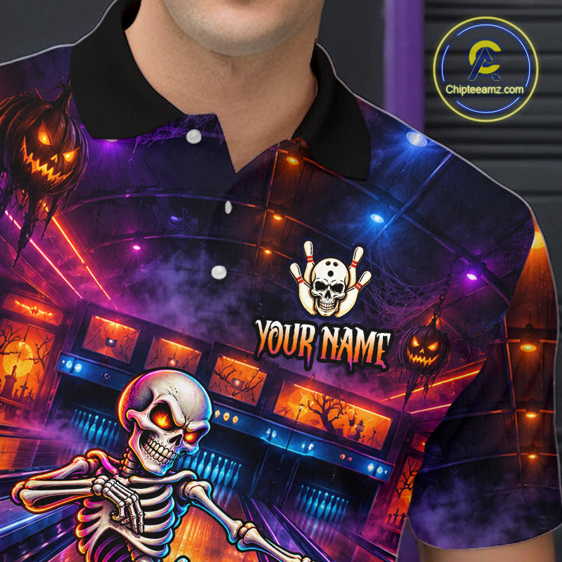 Custom Funny Skeleton Bowling Shirt for Men Bowling Jersey Polo & Quarter-Zip QZT1352
