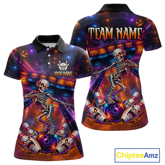 Custom Funny Skeleton Bowling Shirt for Women Bowling Jersey Polo & Quarter-Zip QZT1352