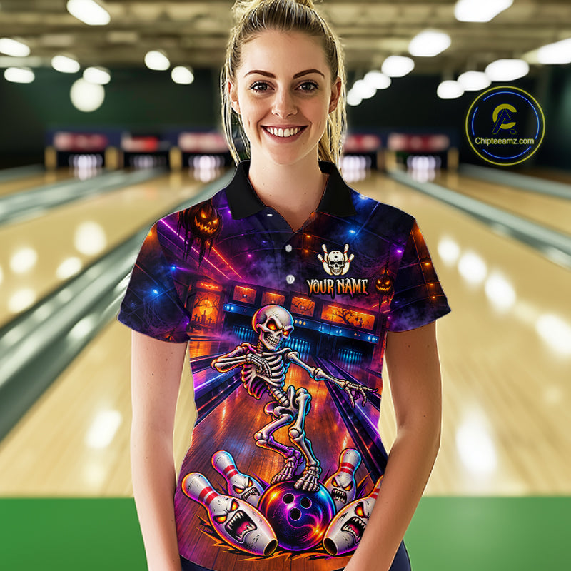 Custom Funny Skeleton Bowling Shirt for Women Bowling Jersey Polo & Quarter-Zip QZT1352