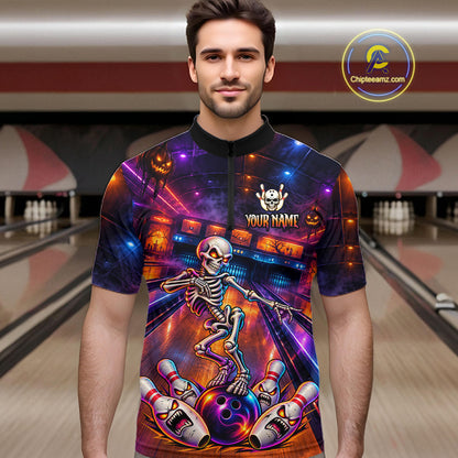 Custom Funny Skeleton Bowling Shirt for Men Bowling Jersey Polo & Quarter-Zip QZT1352