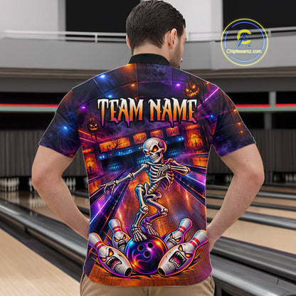 Custom Funny Skeleton Bowling Shirt for Men Bowling Jersey Polo & Quarter-Zip QZT1352