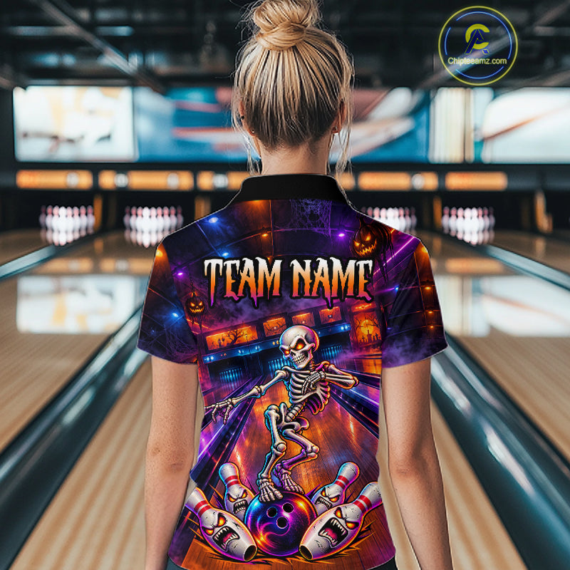 Custom Funny Skeleton Bowling Shirt for Women Bowling Jersey Polo & Quarter-Zip QZT1352
