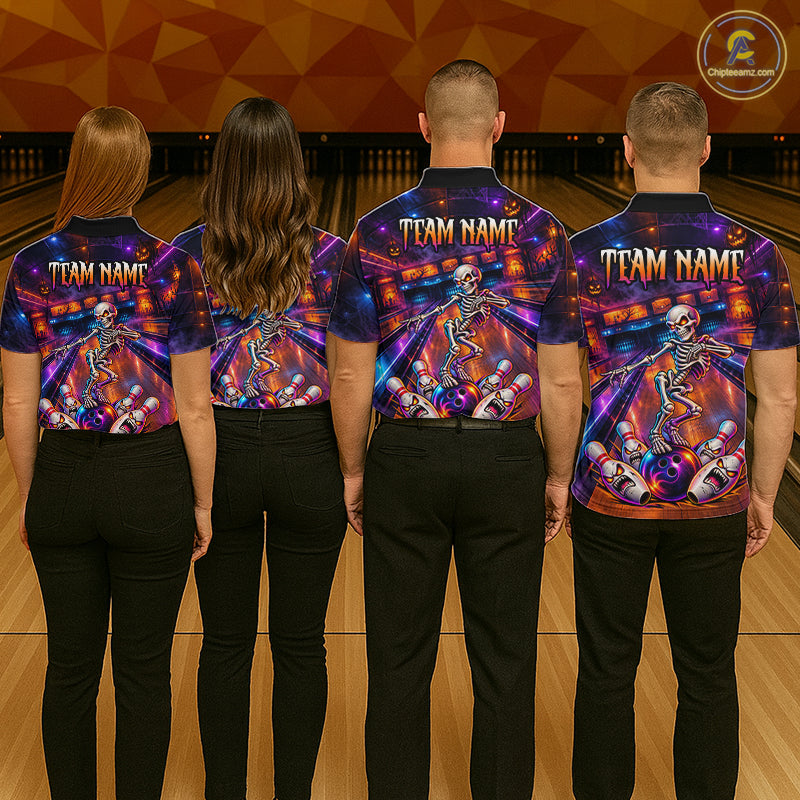 Custom Funny Skeleton Bowling Shirt for Women Bowling Jersey Polo & Quarter-Zip QZT1352