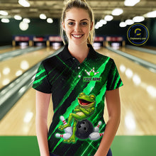 Load image into Gallery viewer, Custom Green Funny Frog Bowling Shirt for Women Bowling Jersey Polo &amp; 1/4 Zip Bowling Outfit QZT1026