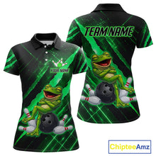 Load image into Gallery viewer, Custom Green Funny Frog Bowling Shirt for Women Bowling Jersey Polo &amp; 1/4 Zip Bowling Outfit QZT1026