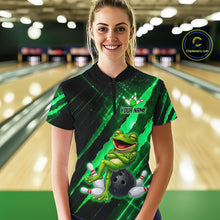 Load image into Gallery viewer, Custom Green Funny Frog Bowling Shirt for Women Bowling Jersey Polo &amp; 1/4 Zip Bowling Outfit QZT1026