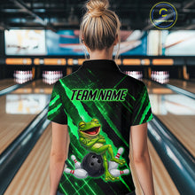 Load image into Gallery viewer, Custom Green Funny Frog Bowling Shirt for Women Bowling Jersey Polo &amp; 1/4 Zip Bowling Outfit QZT1026