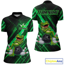Load image into Gallery viewer, Custom Green Funny Frog Bowling Shirt for Women Bowling Jersey Polo &amp; 1/4 Zip Bowling Outfit QZT1026
