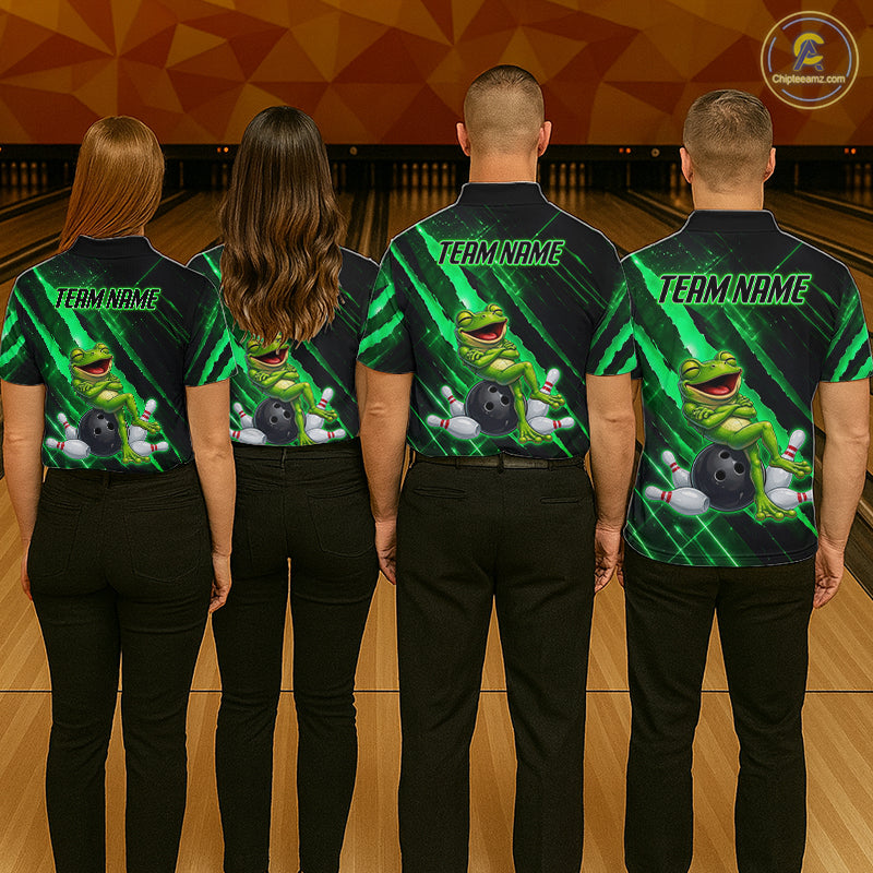 Custom Green Funny Frog Bowling Shirt for Women Bowling Jersey Polo & 1/4 Zip Bowling Outfit QZT1026