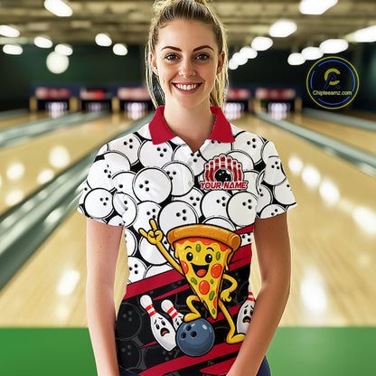 Custom Funny Pizza Bowling Shirt for Women Fast Food Bowling Jersey QZT1354