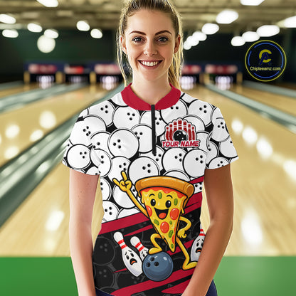 Custom Funny Pizza Bowling Shirt for Women Fast Food Bowling Jersey QZT1354