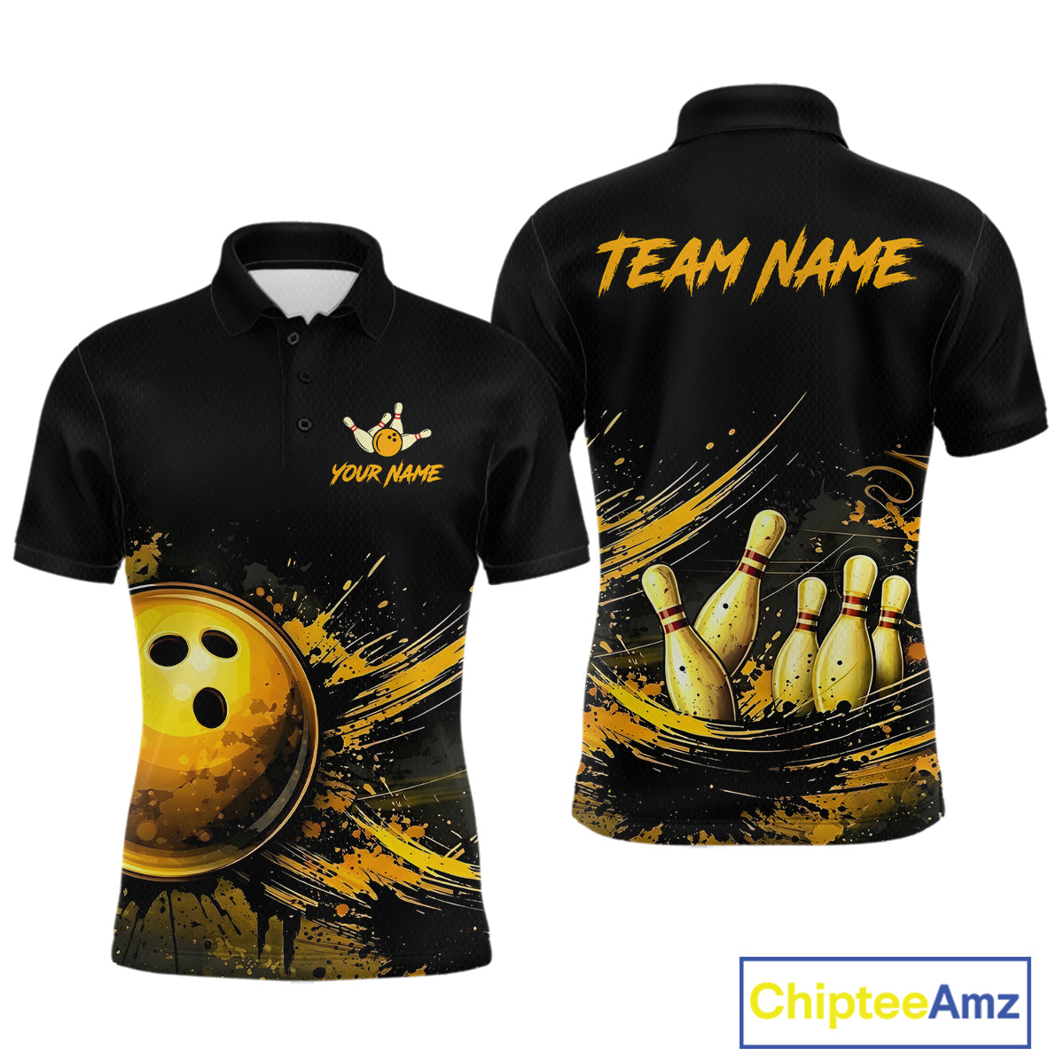 Custom Black & Gold Bowling Shirt for Men Bowling Team Jersey Bowling Outfit Polo & Quarter-Zip QZT988