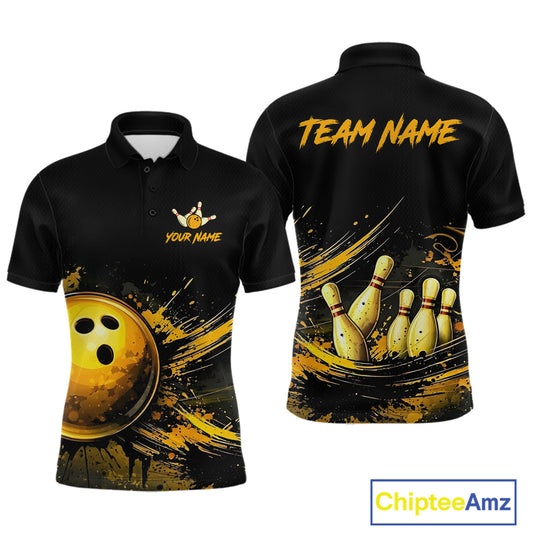 Custom Black & Gold Bowling Shirt for Men Bowling Team Jersey Bowling Outfit Polo & Quarter-Zip QZT988