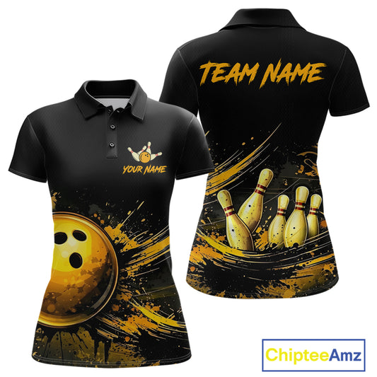 Custom Black & Gold Bowling Shirt for Women Bowling Team Jersey Bowling Outfit Polo & Quarter-Zip QZT988
