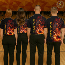 Load image into Gallery viewer, Four people wearing black shirts with a dragon design on the back, standing in a bowling alley.