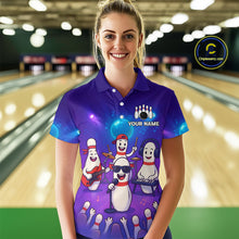 Load image into Gallery viewer, Custom Funny Bowling Pins Music Shirt Neon Bowling Jersey for Women Polo &amp; 1/4 Zip Bowling Outfit QZT788