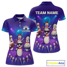 Load image into Gallery viewer, Custom Funny Bowling Pins Music Shirt Neon Bowling Jersey for Women Polo &amp; 1/4 Zip Bowling Outfit QZT788