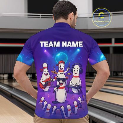 Custom Funny Bowling Pins Music Shirt Neon Bowling Jersey for Men Polo & 1/4 Zip Bowling Outfit QZT788
