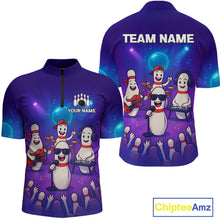 Load image into Gallery viewer, Custom Funny Bowling Pins Music Shirt Neon Bowling Jersey for Men Polo &amp; 1/4 Zip Bowling Outfit QZT788