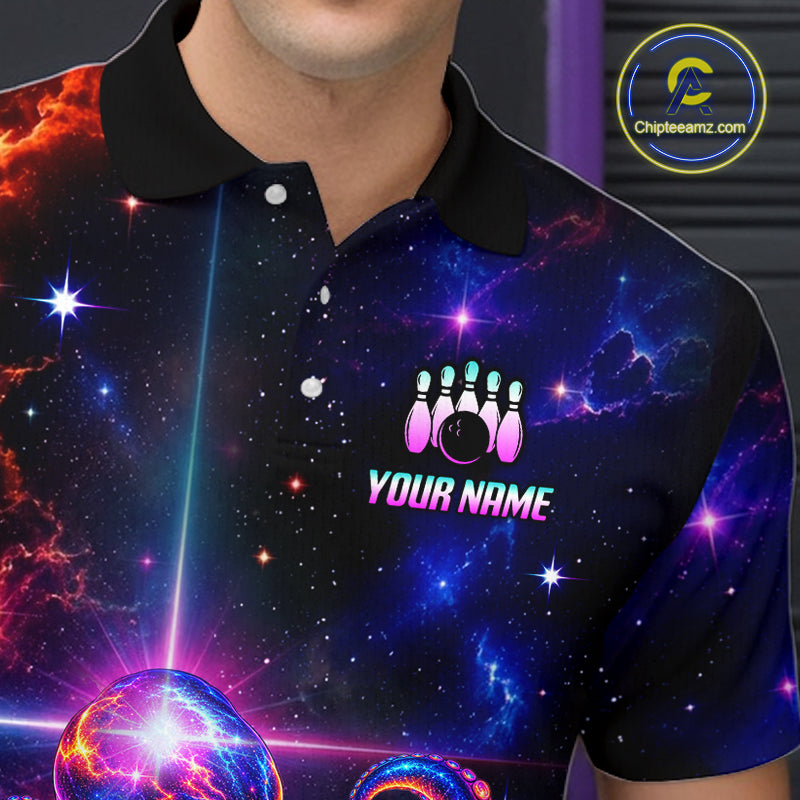 Custom Galaxy Octopus Bowling Shirt for Men Purple Bowling Jersey Bowling Outfit QZT1359