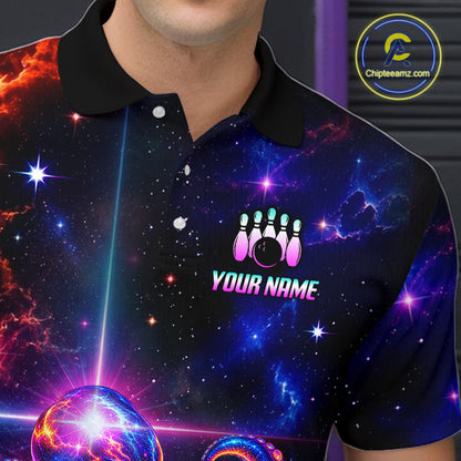 Custom Galaxy Octopus Bowling Shirt for Men Purple Bowling Jersey Bowling Outfit QZT1359