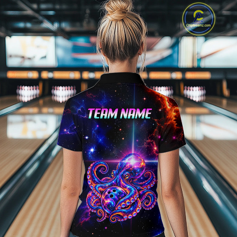 Custom Galaxy Octopus Bowling Shirt for Women Purple Bowling Jersey Bowling Outfit QZT1359