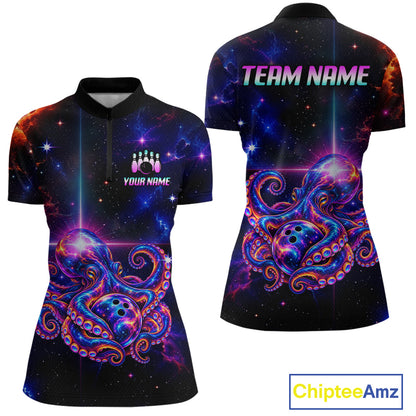 Custom Galaxy Octopus Bowling Shirt for Women Purple Bowling Jersey Bowling Outfit QZT1359
