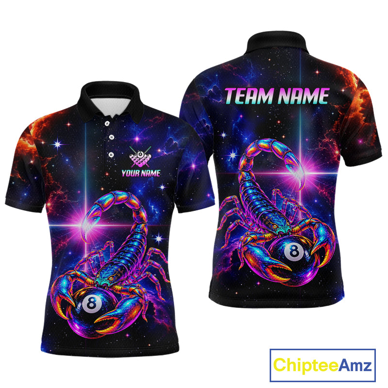 Custom Neon Scorpion Billiard Team Shirt for Men Galaxy Billiard Jersey Polo & Quarter-Zip BHT158