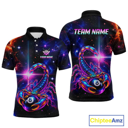 Custom Neon Scorpion Billiard Team Shirt for Men Galaxy Billiard Jersey Polo & Quarter-Zip BHT158