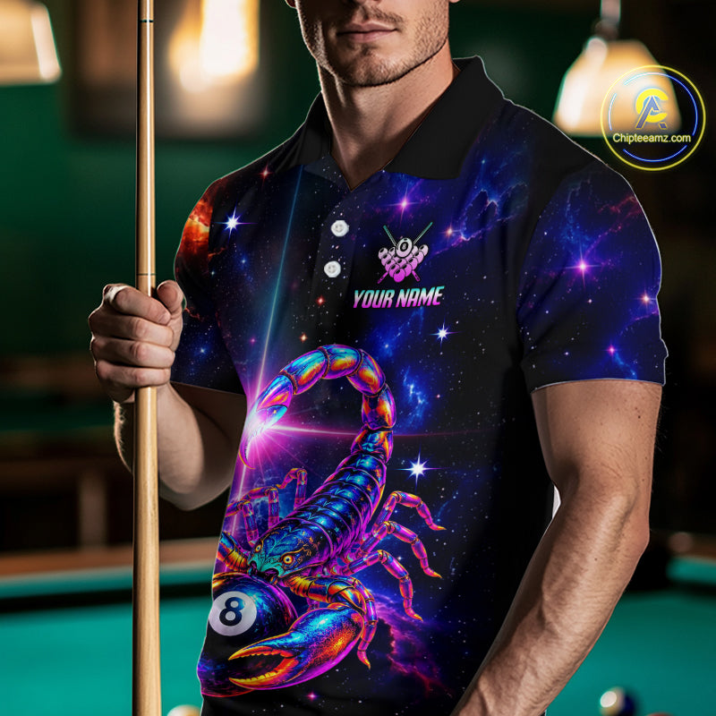 Custom Neon Scorpion Billiard Team Shirt for Men Galaxy Billiard Jersey Polo & Quarter-Zip BHT158
