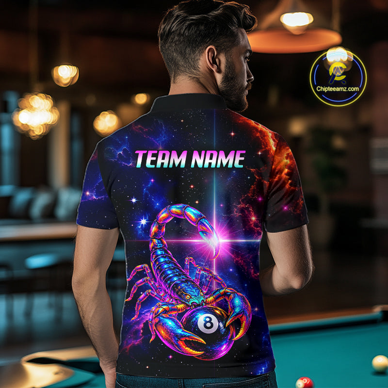 Custom Neon Scorpion Billiard Team Shirt for Men Galaxy Billiard Jersey Polo & Quarter-Zip BHT158