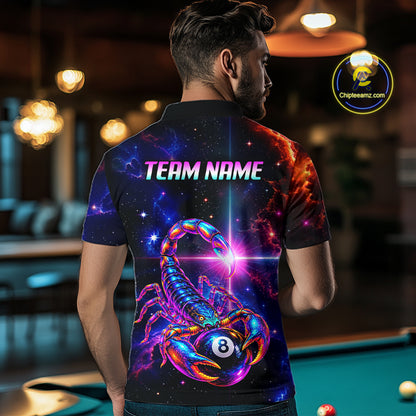 Custom Neon Scorpion Billiard Team Shirt for Men Galaxy Billiard Jersey Polo & Quarter-Zip BHT158