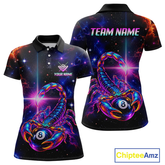 Custom Neon Scorpion Billiard Team Shirt for Women Galaxy Billiard Jersey Polo & Quarter-Zip BHT158