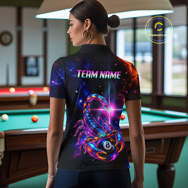 Custom Neon Scorpion Billiard Team Shirt for Women Galaxy Billiard Jersey Polo & Quarter-Zip BHT158