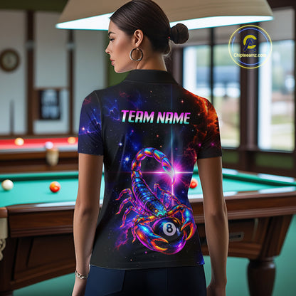 Custom Neon Scorpion Billiard Team Shirt for Women Galaxy Billiard Jersey Polo & Quarter-Zip BHT158