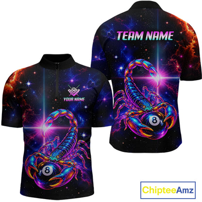 Custom Neon Scorpion Billiard Team Shirt for Men Galaxy Billiard Jersey Polo & Quarter-Zip BHT158