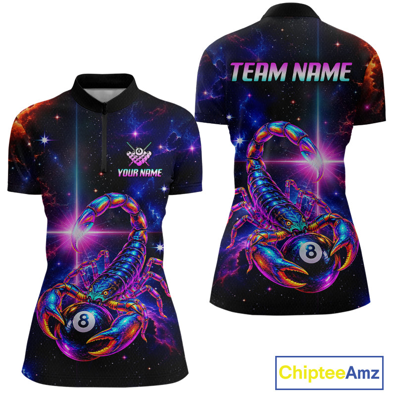 Custom Neon Scorpion Billiard Team Shirt for Women Galaxy Billiard Jersey Polo & Quarter-Zip BHT158