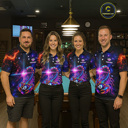 Custom Neon Scorpion Billiard Team Shirt for Men Galaxy Billiard Jersey Polo & Quarter-Zip BHT158