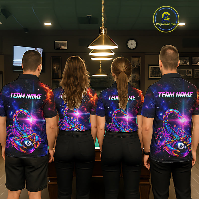 Custom Neon Scorpion Billiard Team Shirt for Men Galaxy Billiard Jersey Polo & Quarter-Zip BHT158