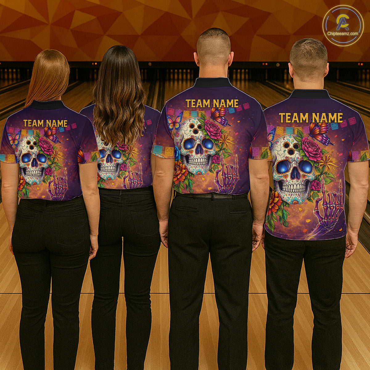 Custom Funny Sugar Skull Bowling Shirt for Women Bowling Team Jersey Polo & Quarter-Zip Bowling Outfit  QZT909