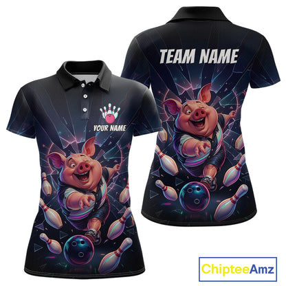 Custom Funny Pig Bowling Shirt for Women Neon Shattered Glass Bowling Team Jersey QZT1210