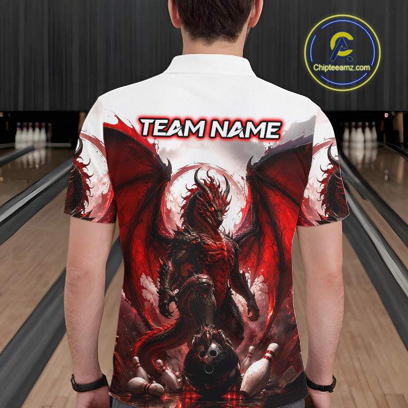 Custom Red Dragon Bowling Shirt for Men Bowling Team Jersey Polo & 1/4 Zip QZT1215