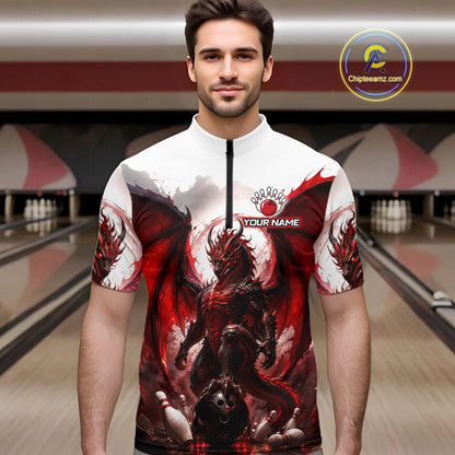 Custom Red Dragon Bowling Shirt for Men Bowling Team Jersey Polo & 1/4 Zip QZT1215